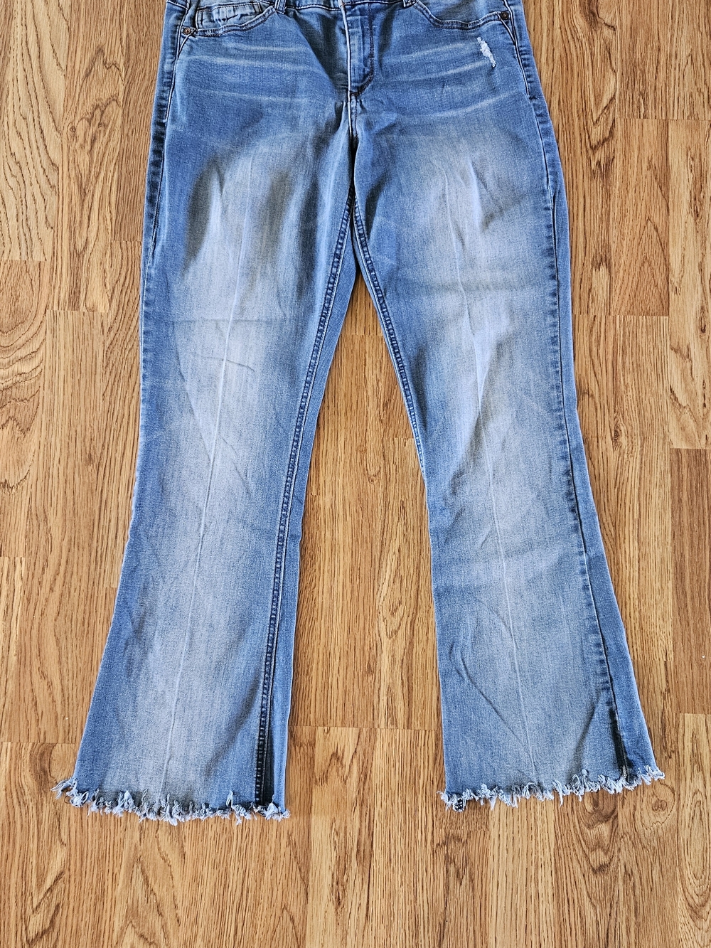 Democracy Light Blue Flared Jeans with Frayed Hem